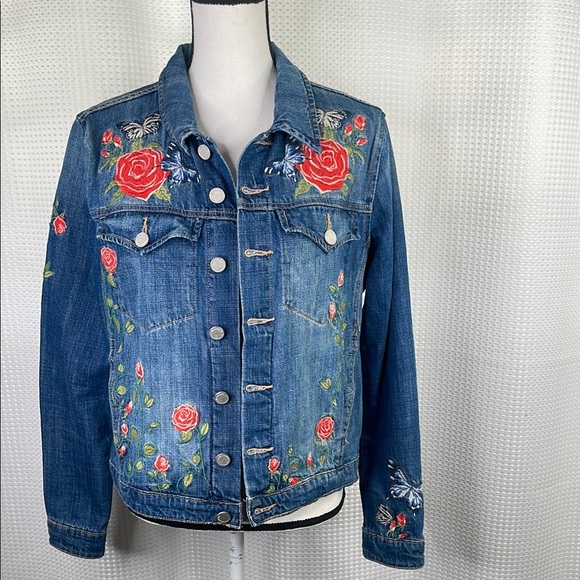 Blank NYC Embroidered Denim Jean Jacket Roses Tiger Butterflies Sz S - Picture 1 of 7